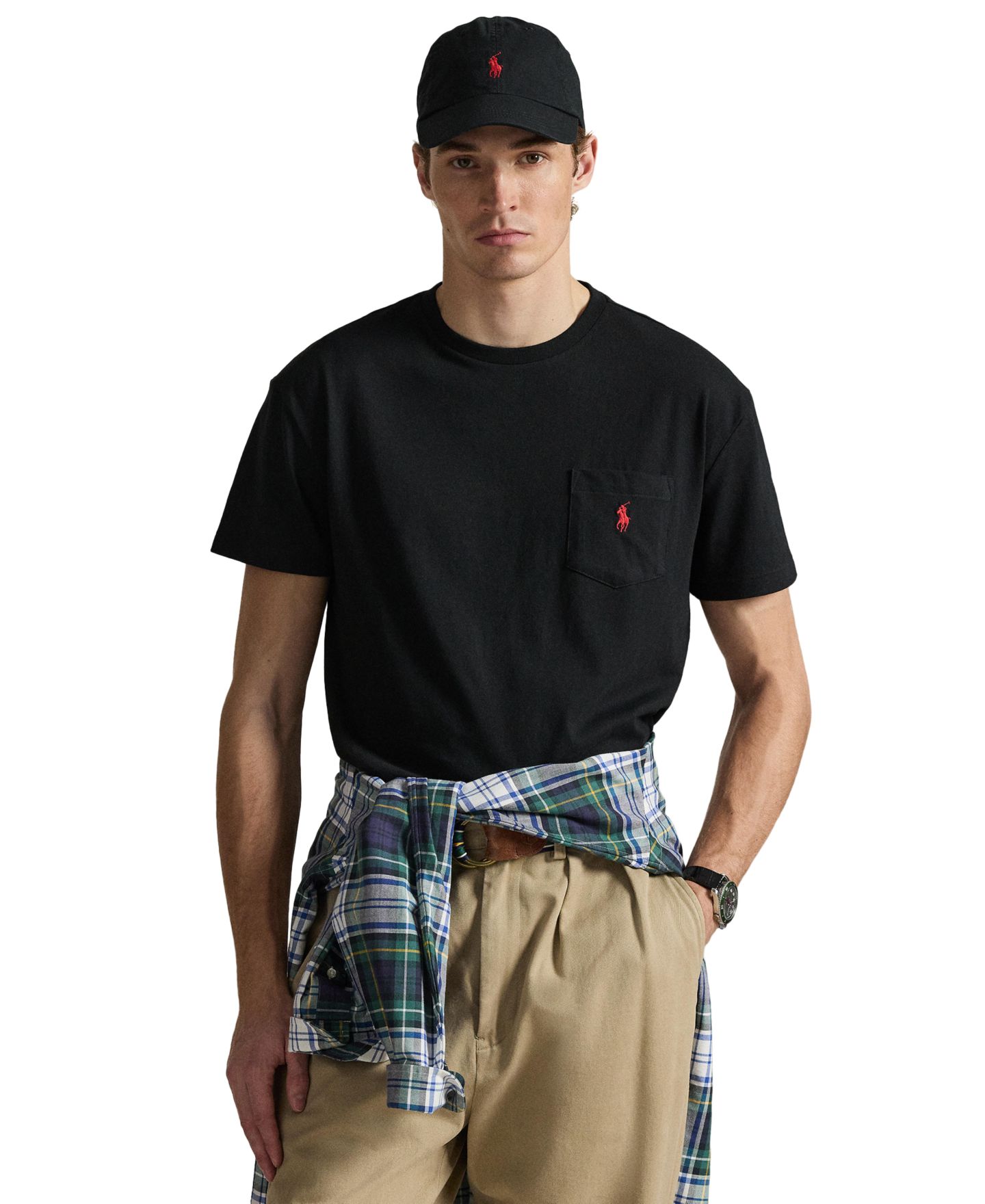 Мужская футболка Polo Ralph Lauren Classic-Fit Crewneck Pocket, цвет: Чёрный — фото 4