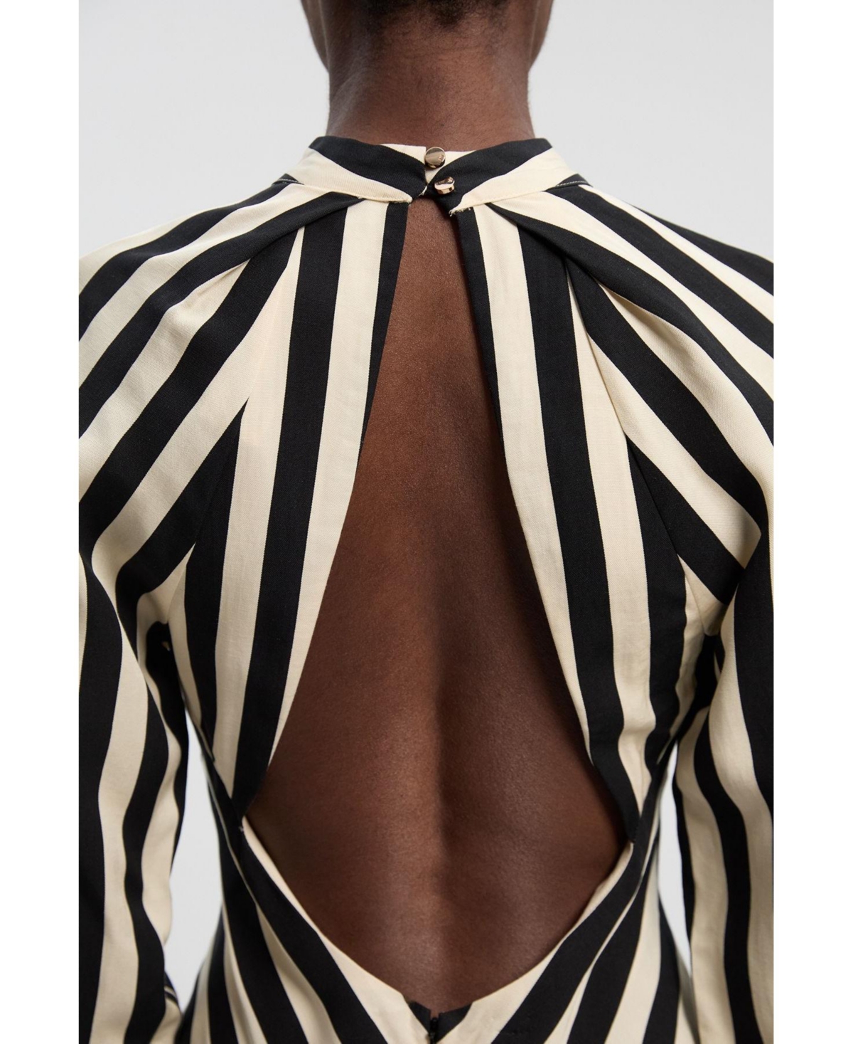 Karen Millen Women's Fluid Stripe Long-Sleeve Asymmetric-Hem Maxi Dress