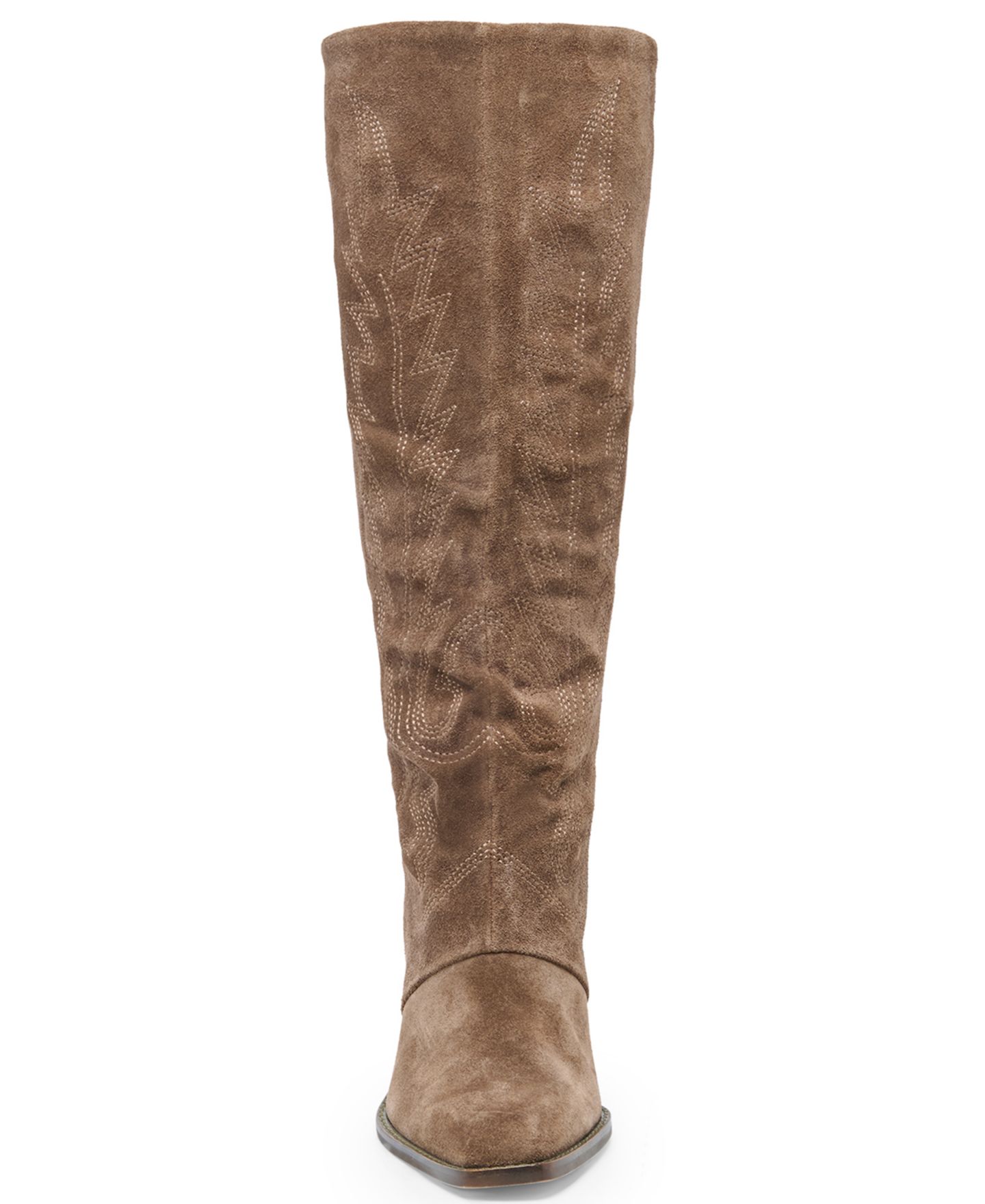 Женские ботинки Dolce Vita Janaya Embroidered Contrast Stitch Block Heel Tall Western, цвет: Шоколадный замшевый — фото 7