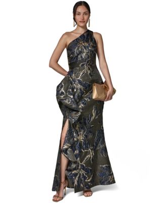 Women's Floral Jacquard One-Shoulder Gown