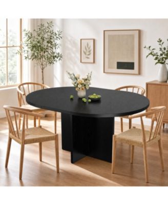 43.3''-59'' Extendable Round Dining Table for 4-8, Kitchen Oval Dining Table with Removable Leaves
