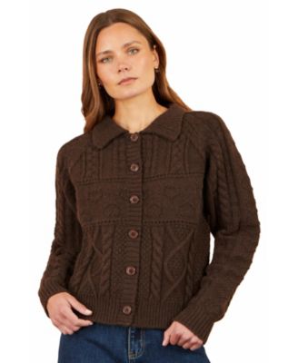 Women's Collared Cable-Knit Boxy Cardigan