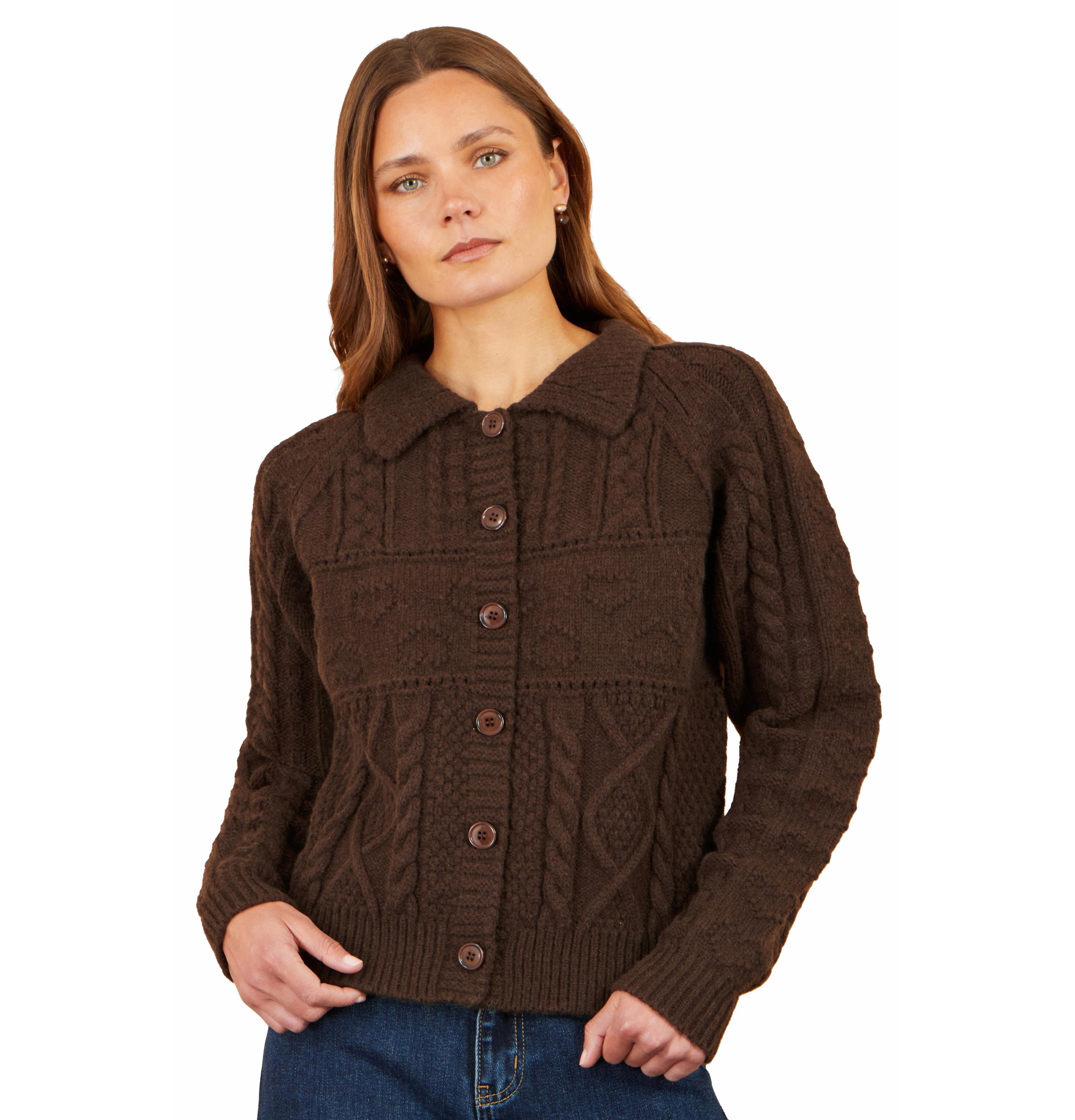 Yumi Women's Collared Cable-Knit Boxy Cardigan