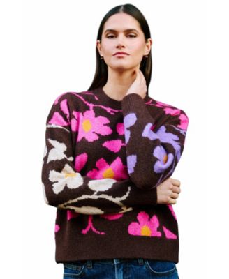 Women's Floral-Intarsia Relaxed-Fit Sweater