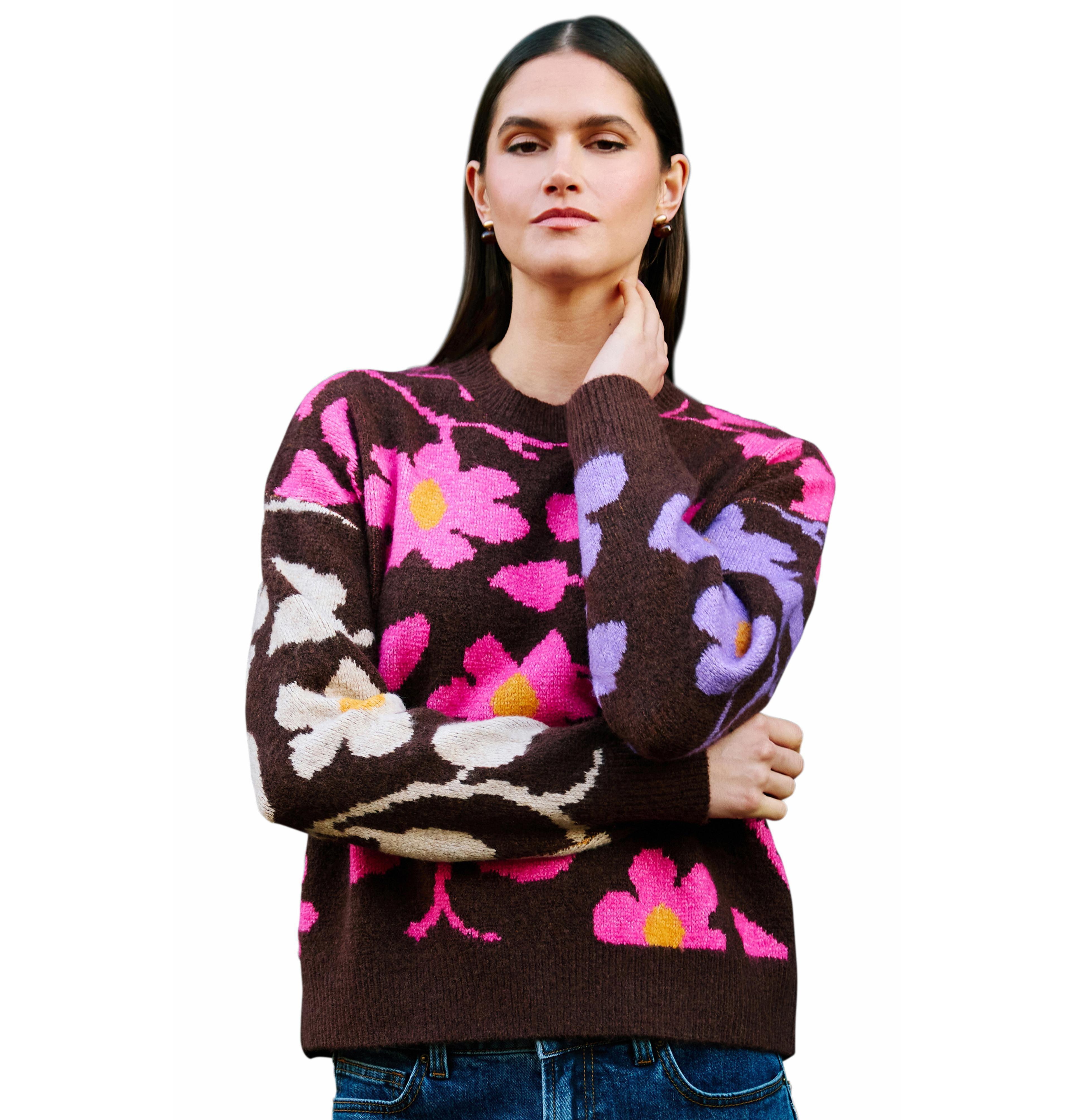 Yumi Women's Floral-Intarsia Relaxed-Fit Sweater