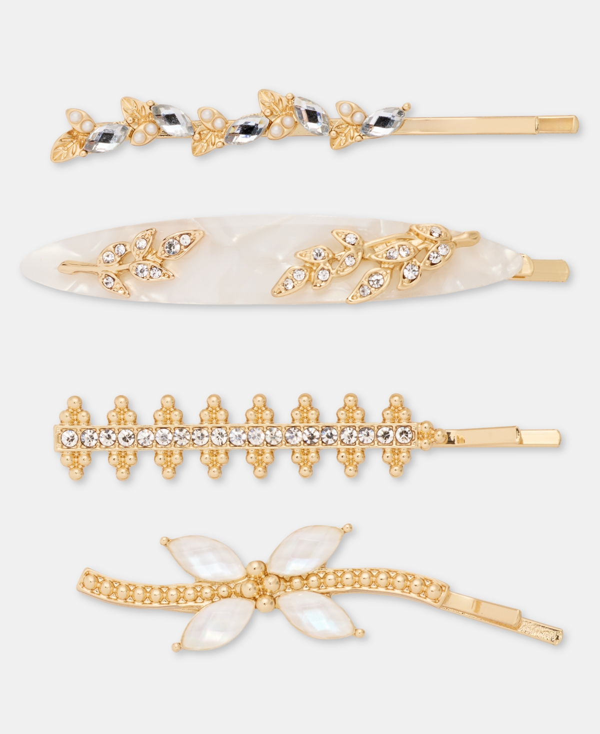 Lonna & Lilly Crystal Stone White Branch Bobby Pins, 4-Piece Set - White