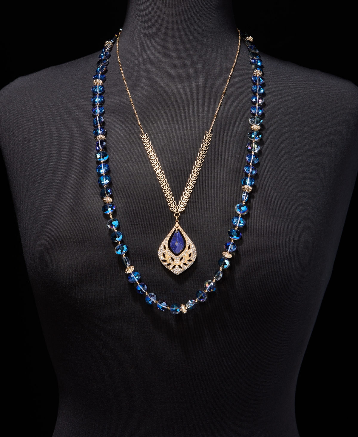 Lonna & Lilly Crystal Stone Two Row Pendant Necklace, 23" & 32" + 3" extender