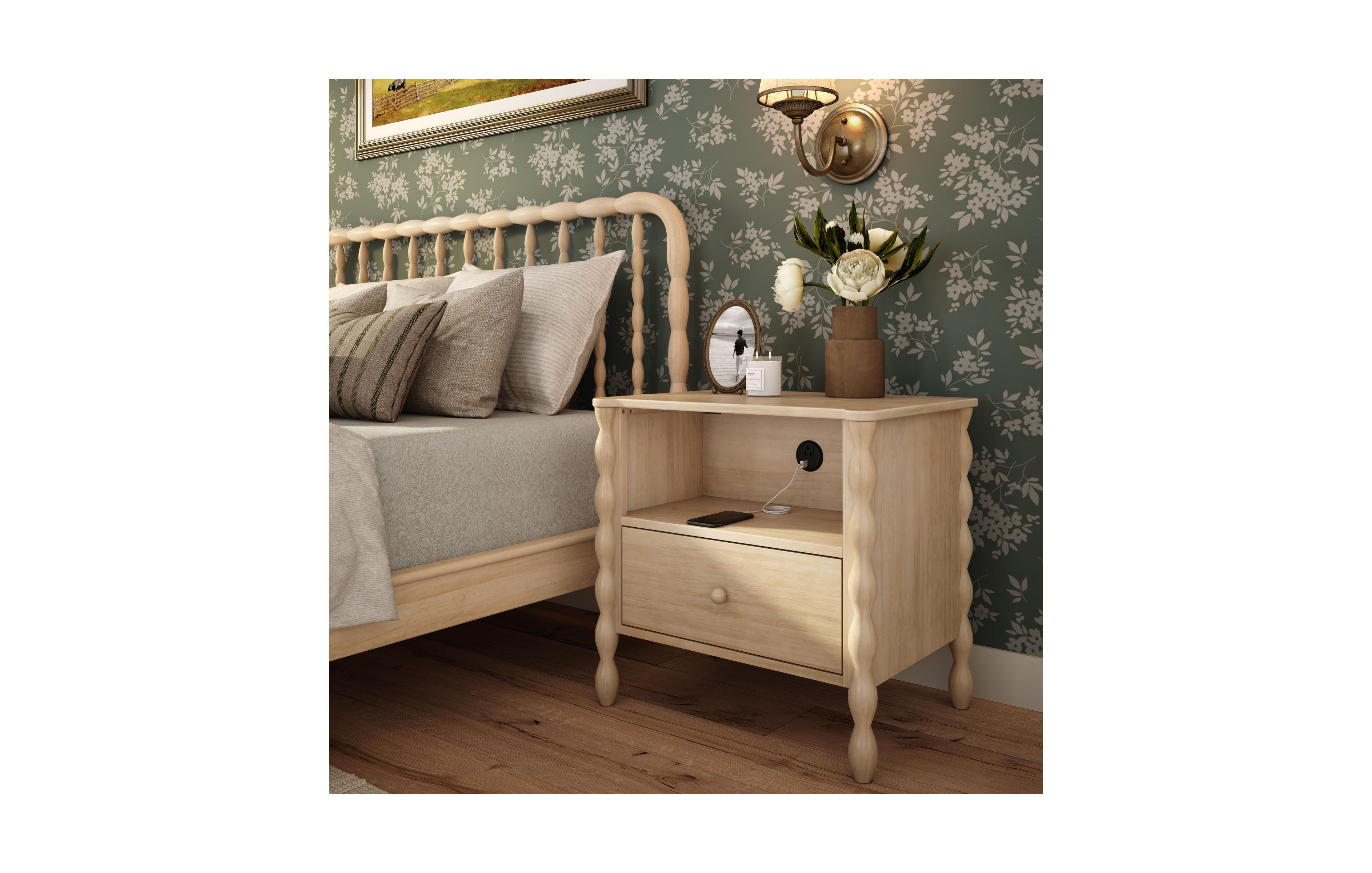 Plank+Beam Jenny Lind Cubby Nightstand with 1 Drawer and Electrical Outlet, Blonde