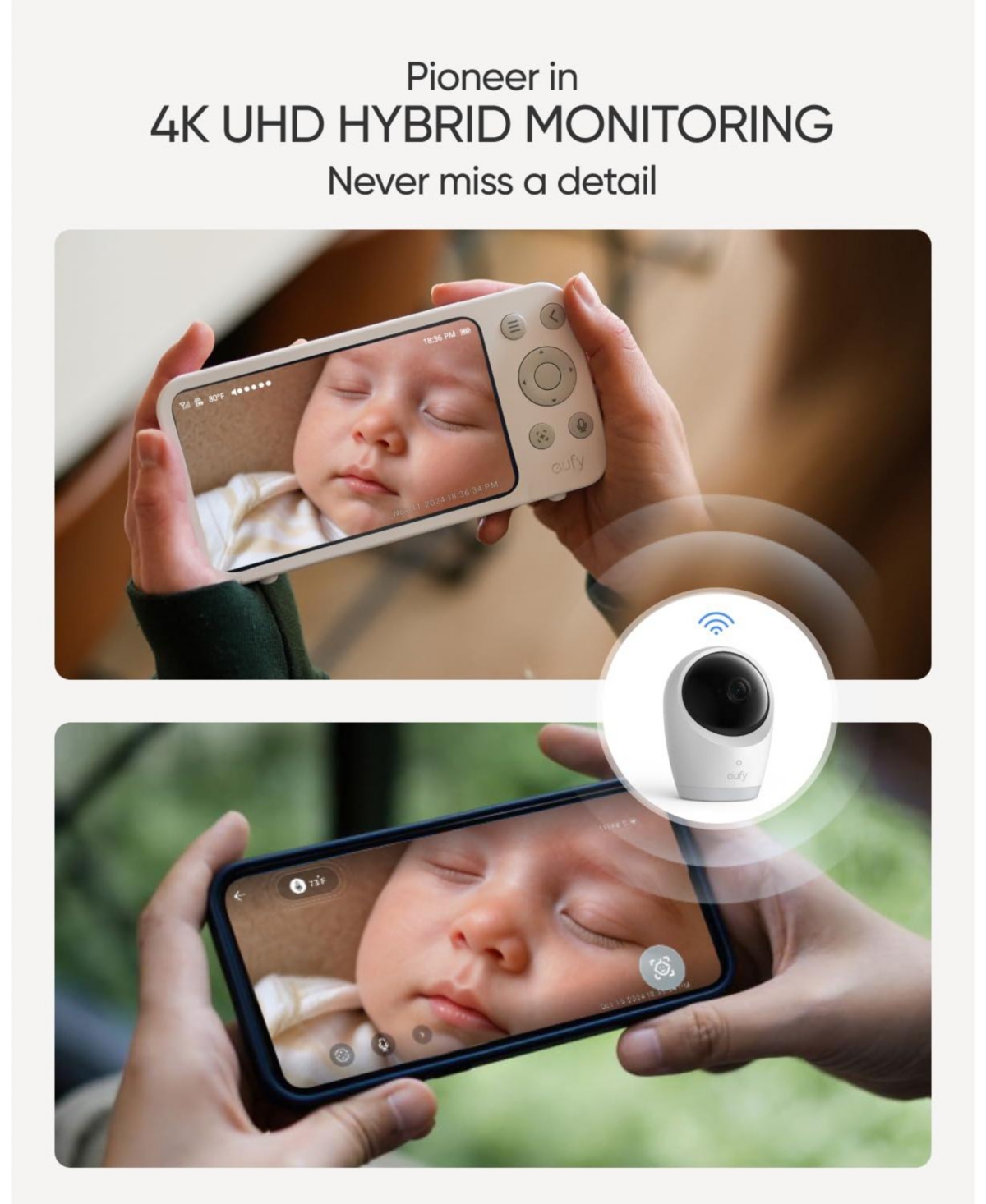 eufy Baby Monitor E21 with 2 4K Uhd Cameras, 5'' 720p Display, 8× Zoom, Portable Camera with Built-in Battery