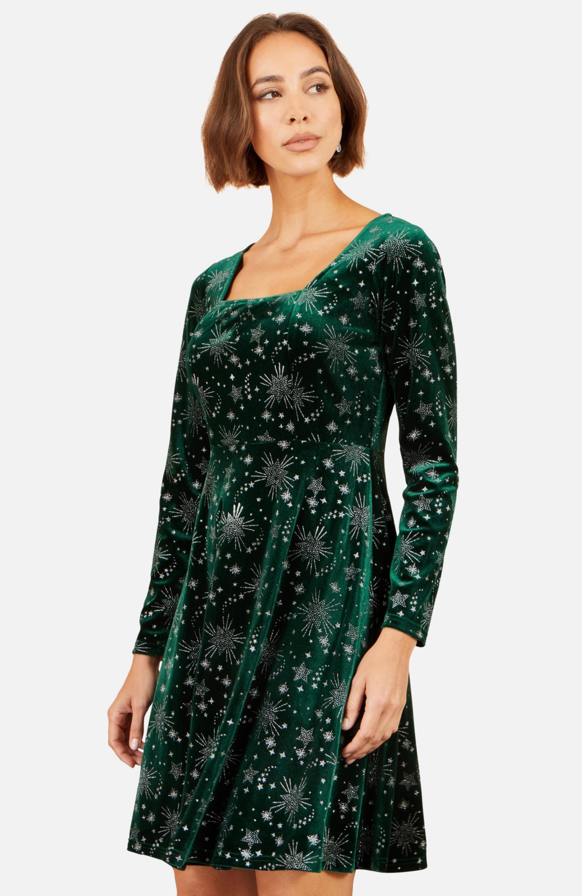 Yumi Women's Starburst Square Neck Fit & Flare Constellation-Print Dress