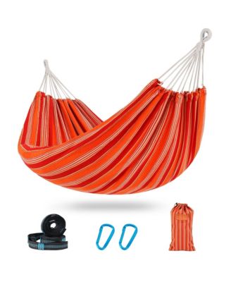 Portable Two-Person Cotton Camping Hammock with Tree Straps Carry Bag for Outdoor Patio Poolside