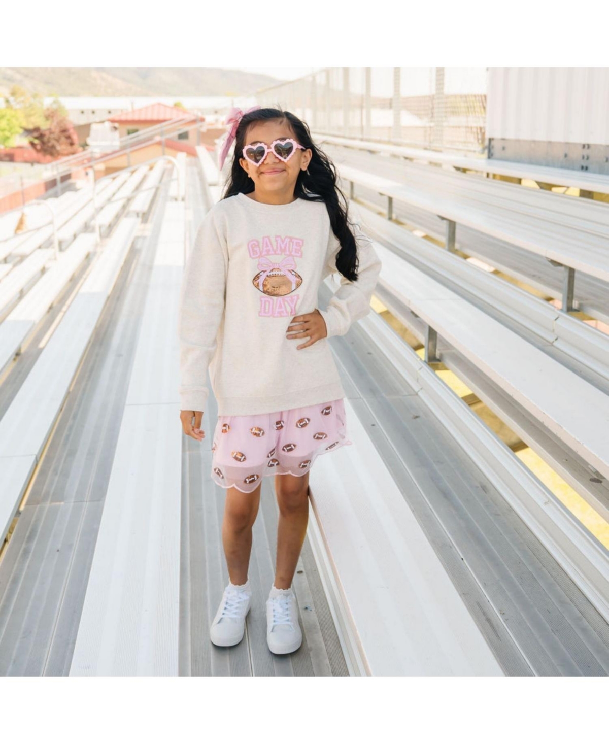 Sweet Wink Big Girls Game Day Sequin Patch Sweatshirt
