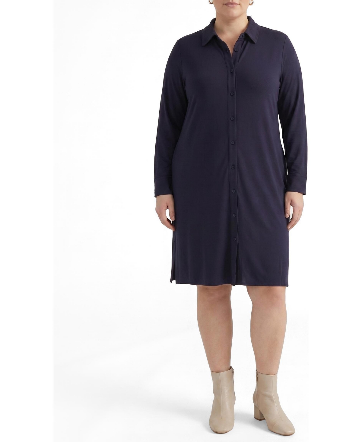 Universal Standard Plus Size Marcie Long-Sleeve Collared Midi Dress - Navy Blue
