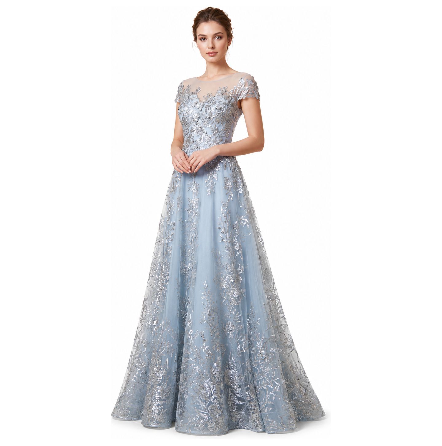 Женские платья Lara Beautiful Lace Applique A-Line Ball Gown, цвет: Пыльный синий — фото 1