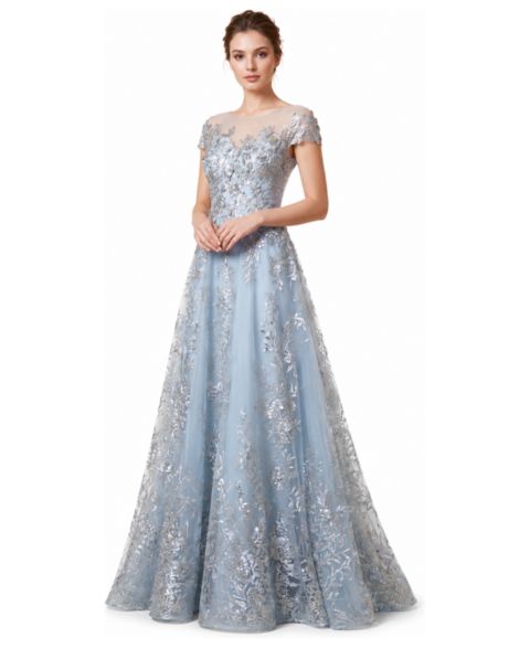 Женские платья Lara Beautiful Lace Applique A-Line Ball Gown, цвет: Пыльный синий