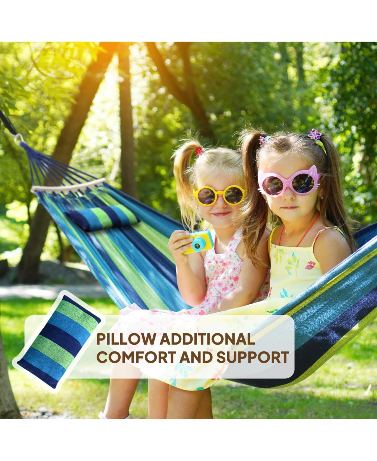 Piscifun Portable Cotton Camping Hammock with Detachable Spreader Bar Adjustable Straps Carabiners For Indoor Outdoor Yard Garden