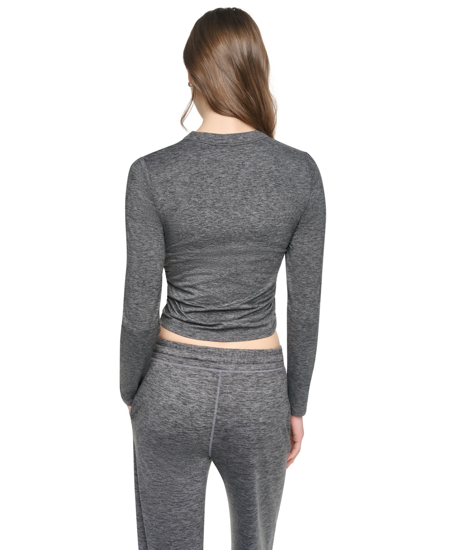 Женский укороченный топ DKNY Sport Spacedye со сборками и длинным рукавом, цвет: Чёрный — фото 5