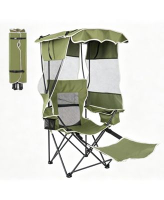 Folding Beach Chair Camping Chair with Canopy Shade and Foot Rest with Cooler Bag and Cup Holder Outdoor