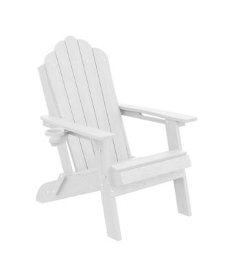 Folding Adirondack Chair with Retractable Cup Holder, HDPE Fire Pit Patio Seating, Heavy Duty Outdoor Lawn Furniture, 350 lbs Capacity
