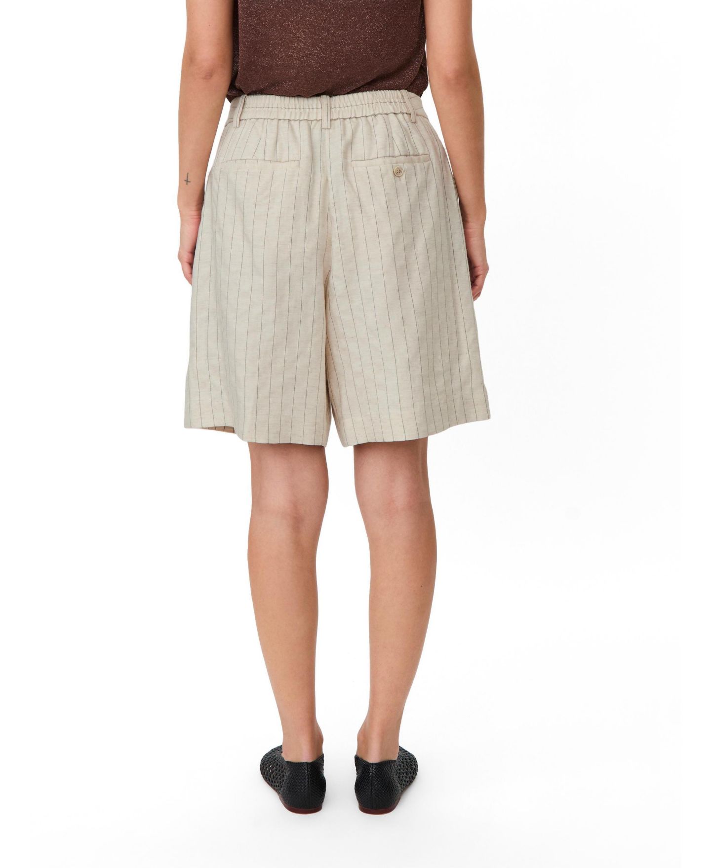 Женские шорты Masai Copenhagen Mapauletta Pinstripe Linen-Blend Pleated Shorts, 26" Inseam, цвет: Туманный — фото 3