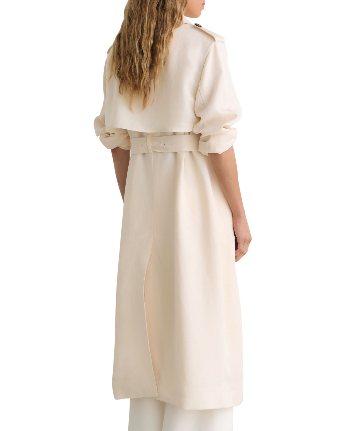 Женское пальто REISS Charli Linen-Blend Double-Breasted Trench, цвет: Слоновая кость — фото 3
