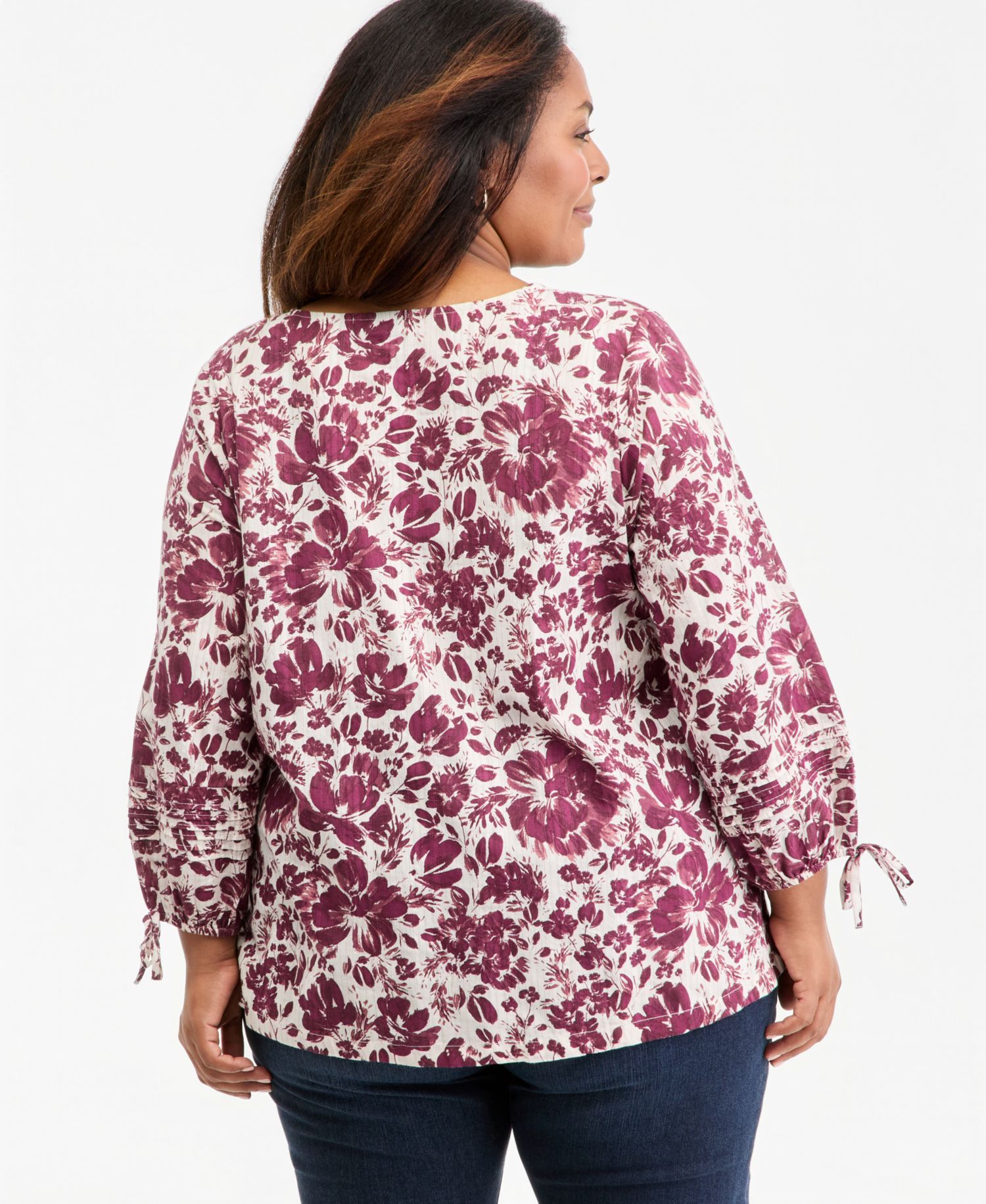 Plus Size Printed 3/4 Sleeve Lurex Top