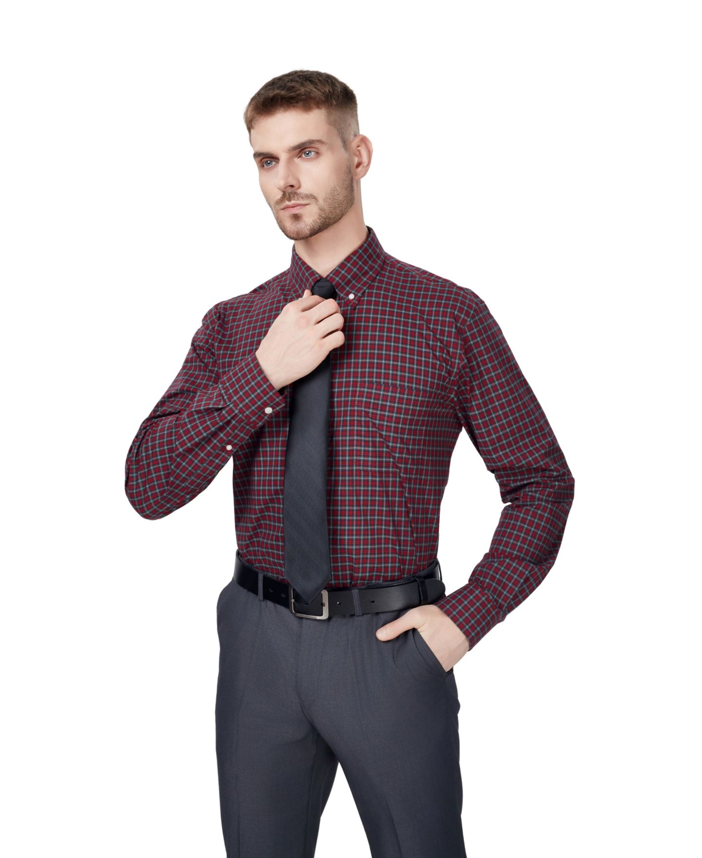 Мужская рубашка Club Room Regular-Fit Plaid Dress Shirt, цвет: Красный рубиновый клетчатый — фото 5