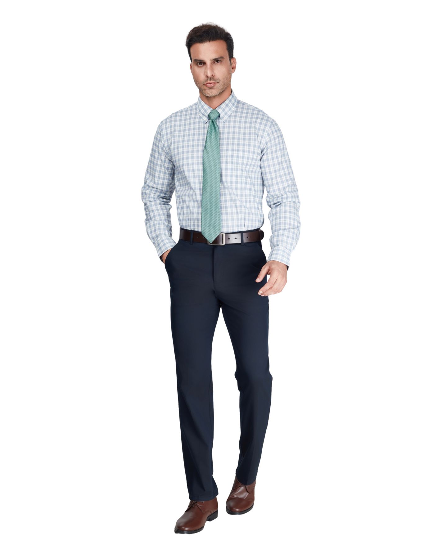 Мужская рубашка Club Room Regular-Fit Plaid Pattern Dress Shirt, цвет: Синий серый клетчатый — фото 2