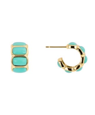 Gold-Plated Howlite Turquoise Rectangle Bezel Huggie Hoop Earrings
