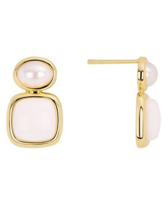 Gold-Plated Howlite Lapis Imitation Pearl Stud Drop Earrings