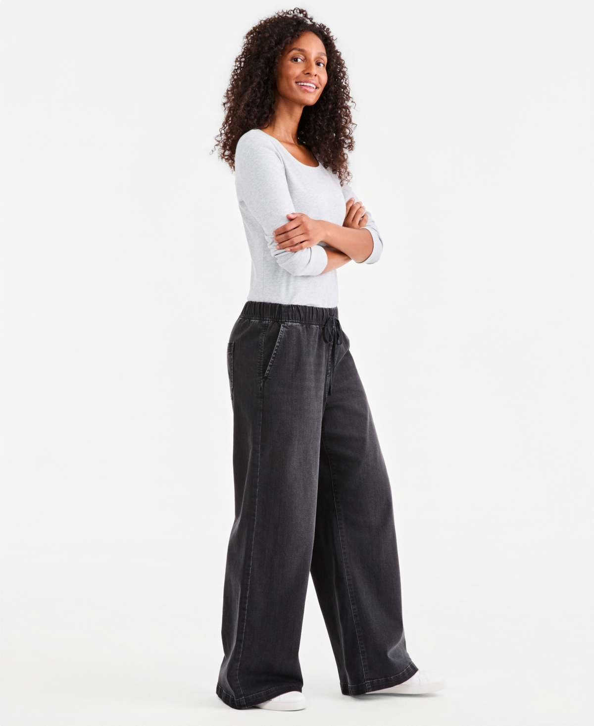Style & Co Women's High-Rise Wide-Leg Pull-On Denim Jeans, Macy's Exclusive
