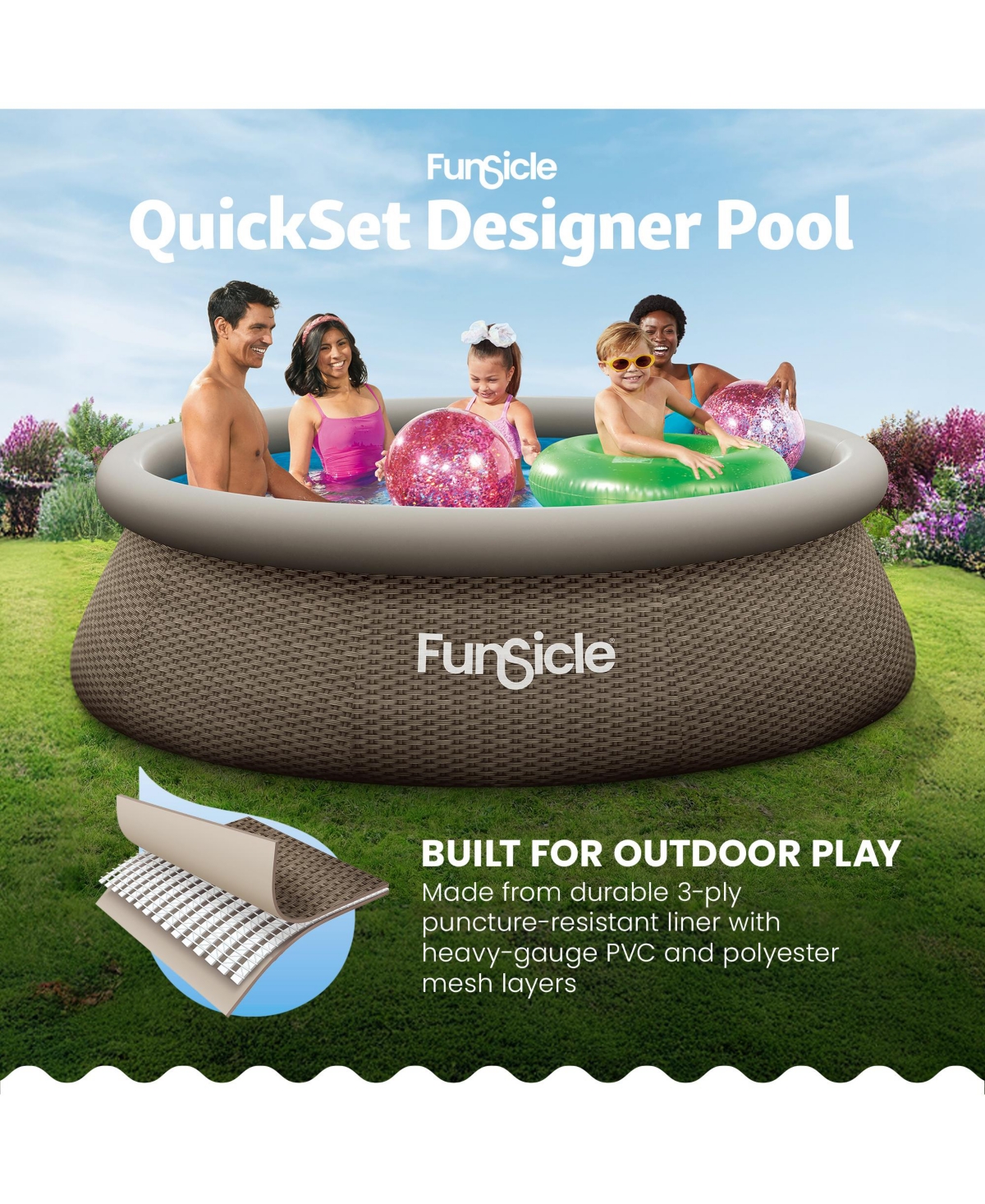 Funsicle 10' x 30" QuickSet Ring Top Above Ground Swimming Pool, Basketweave