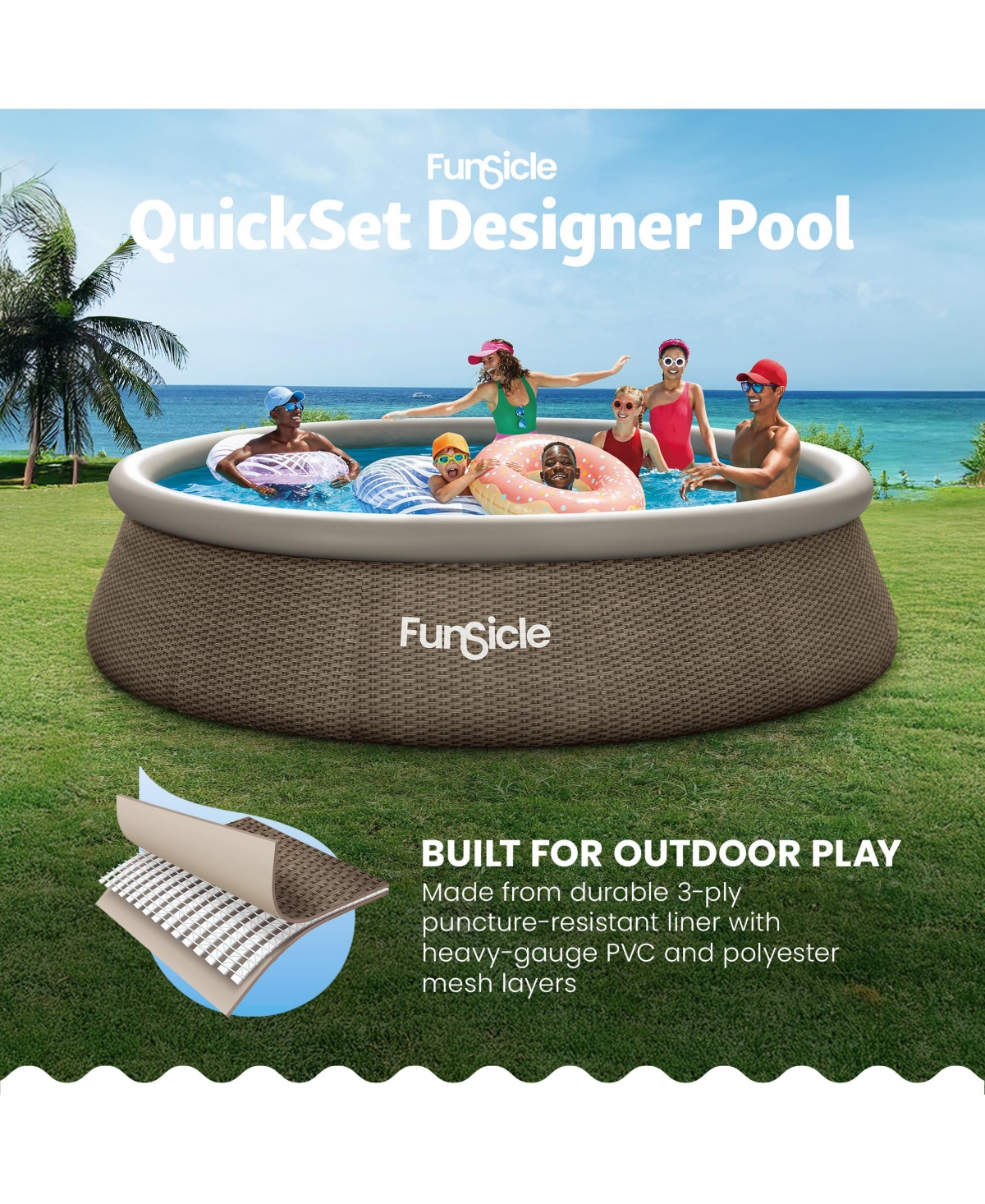 Funsicle 14' x 36" QuickSet Inflatable Ring Top Outdoor Above Ground Pool w/Pump