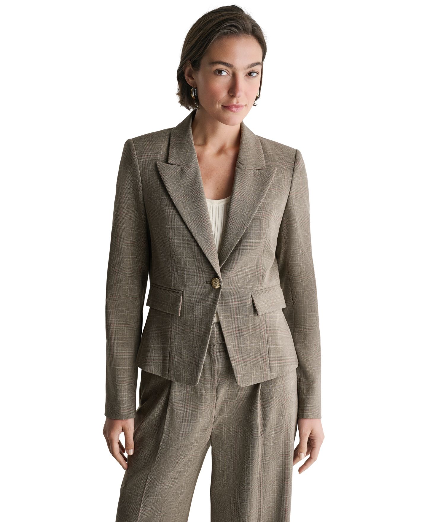 Женский пиджак BCBG Plaid One Button Blazer, цвет: Светлый сиена разноцветный — фото 1