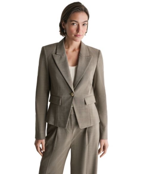 Женский пиджак BCBG Plaid One Button Blazer, цвет: Светлый сиена разноцветный