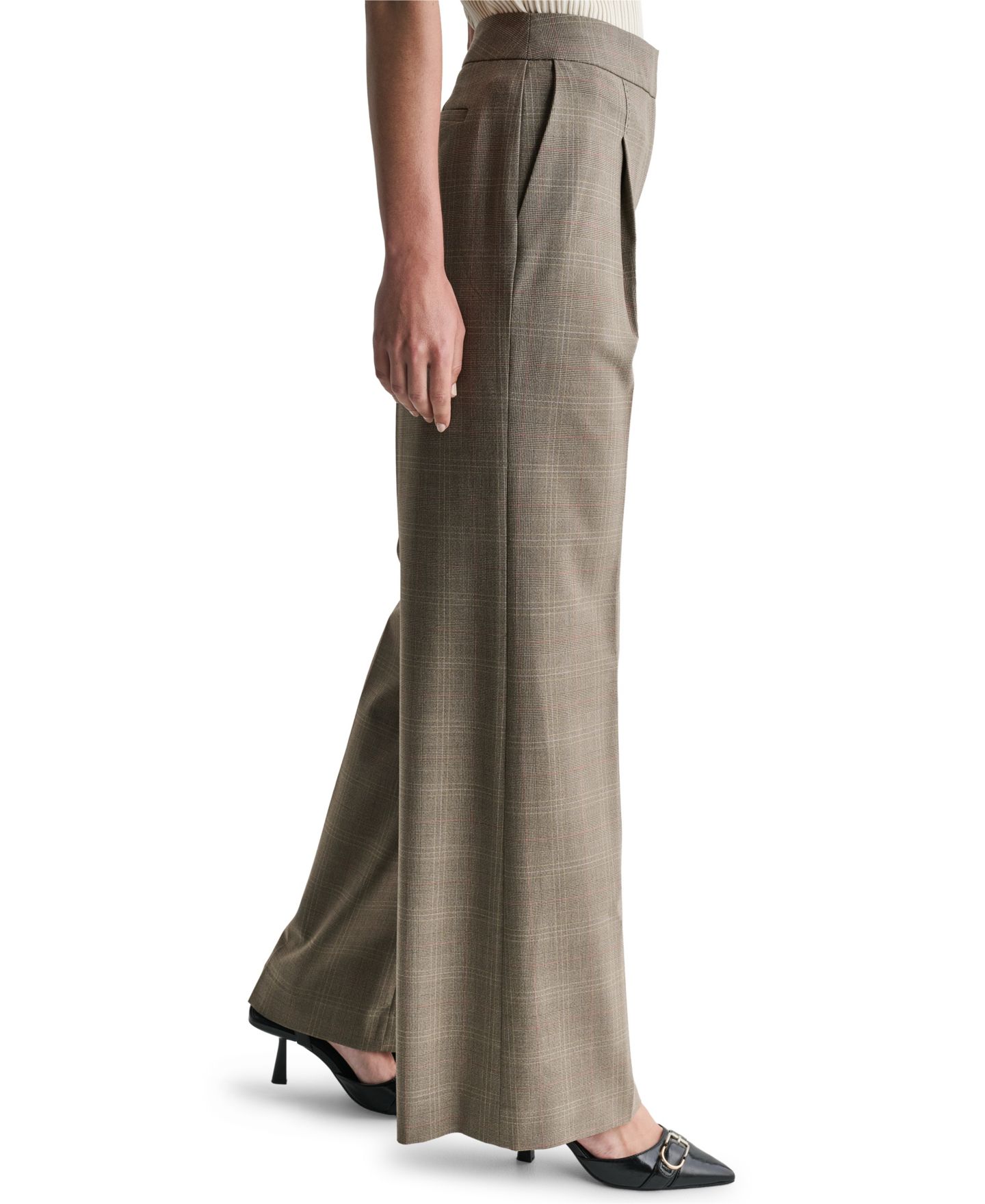 Женские брюки BCBG Pleated High-Waisted Wide-Leg, цвет: Светлый сиена разноцветный — фото 3