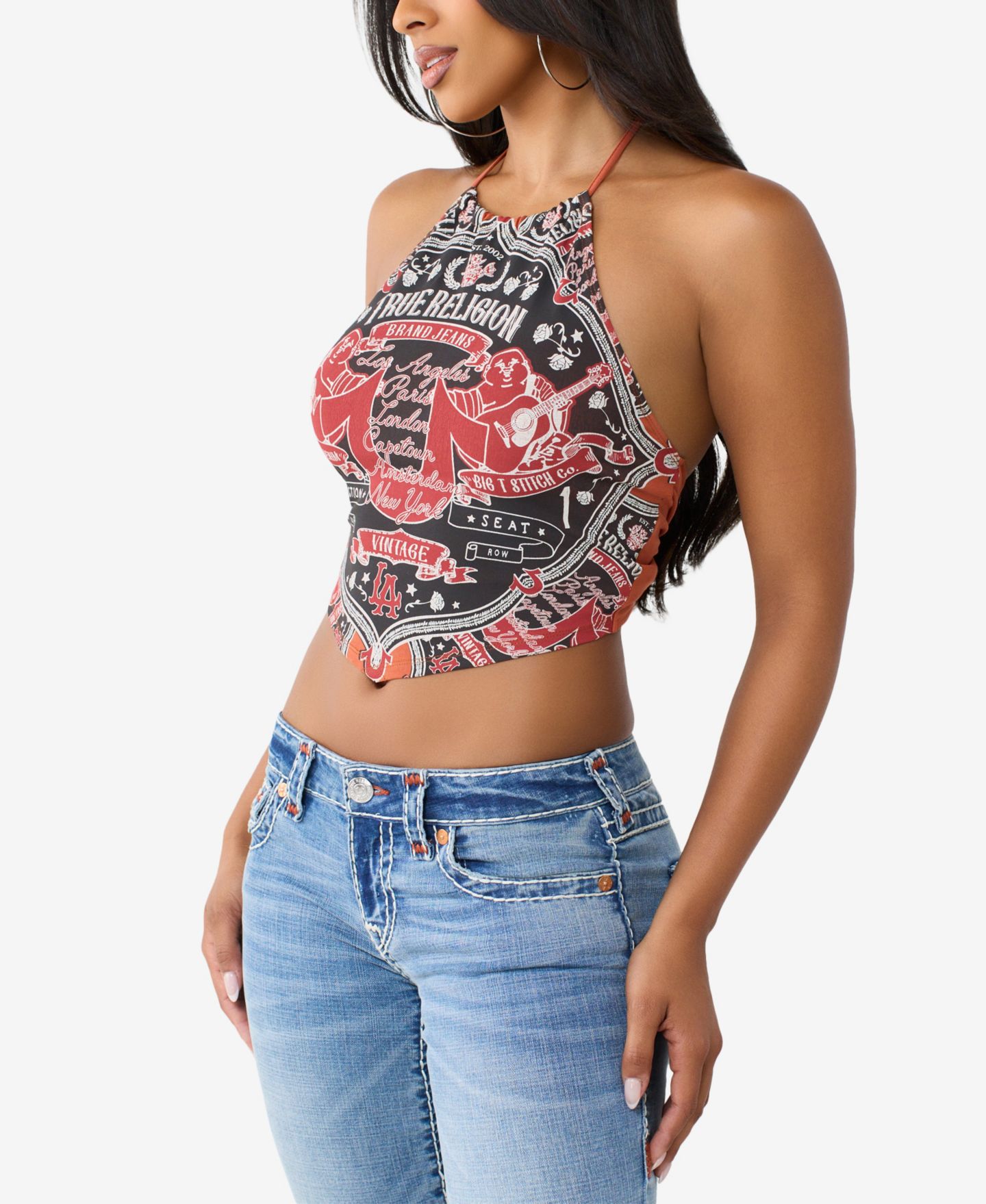 Женский топ True Religion Buddha Scarf Top Halter-Neck Sleeveless Crop, цвет: Burnt Bric — фото 2