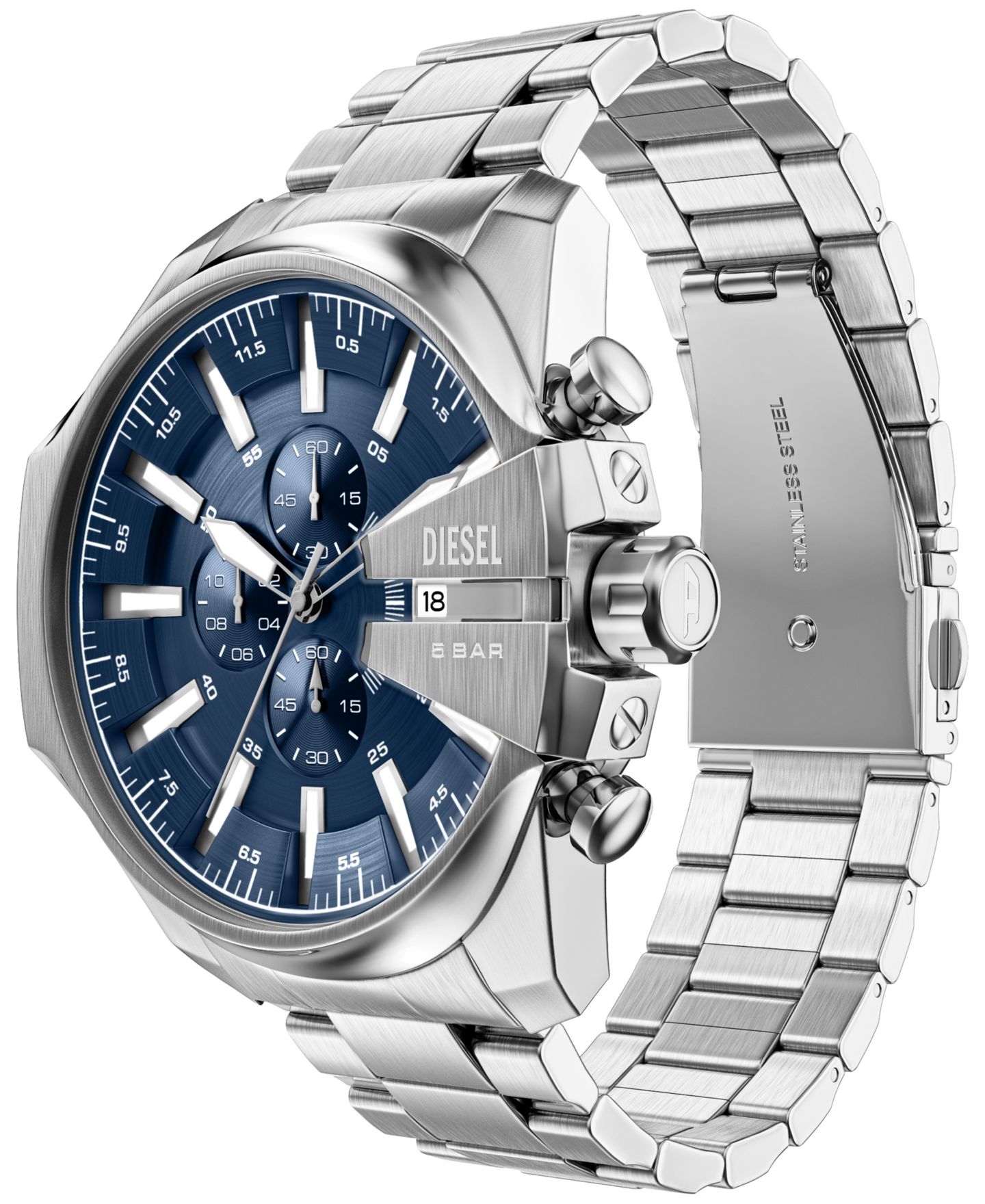 Мужские часы Diesel Mega Chief Slim Quartz Chronograph Silver Stainless Steel Watch 48mm — фото 5