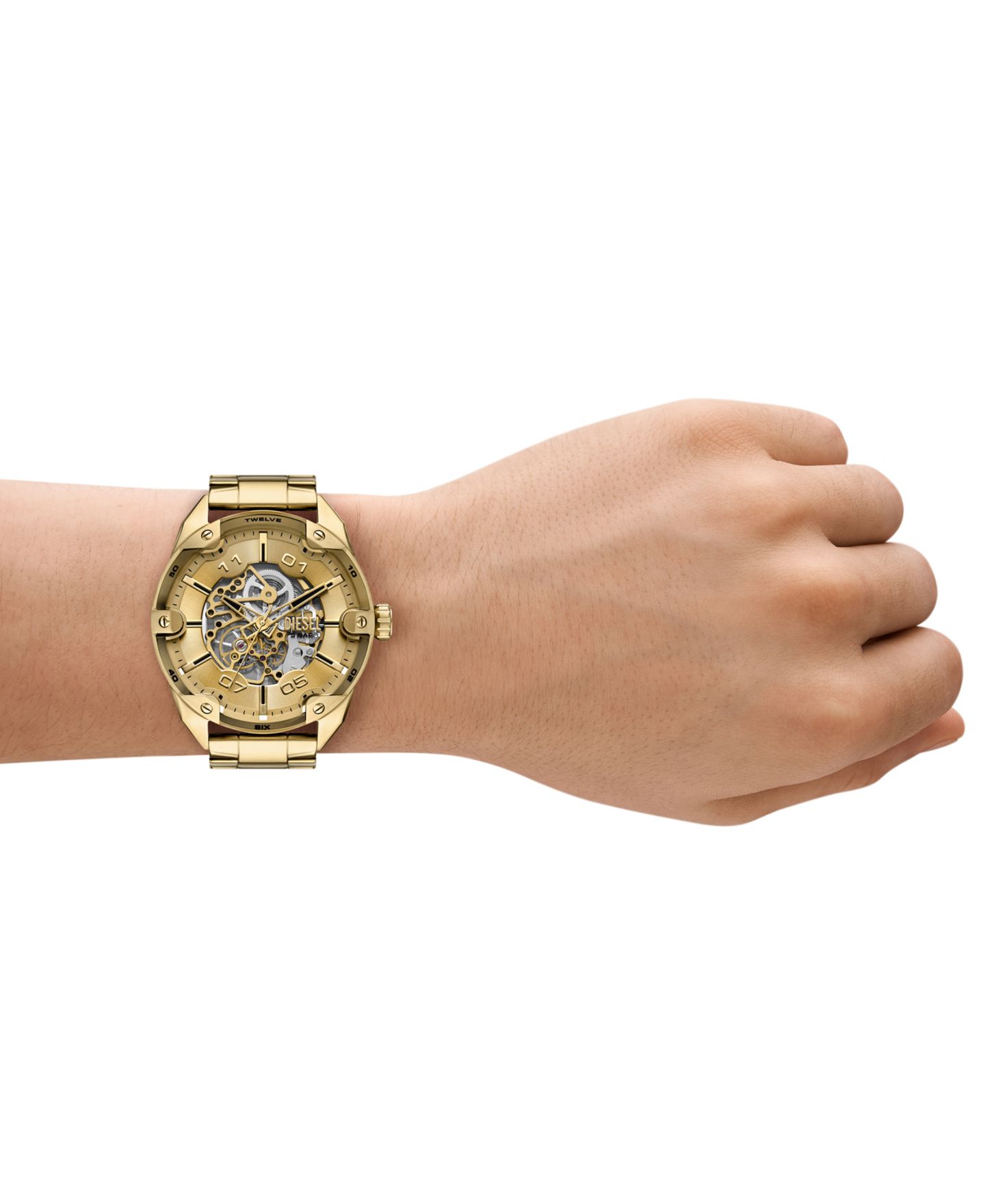 Мужские часы Diesel Spiked Automatic Three-Hand Gold Stainless Steel Watch 49mm — фото 5