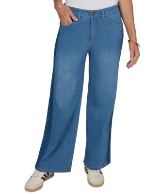 Petite Pull-On Wide-Leg Two-Tone Jeans