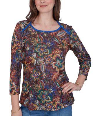 Petite Textured Floral Print Knit Top