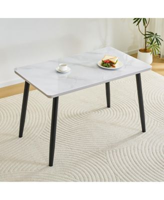 Streamdale Modern Minimalist Rectangular Dining Table with Faux Marble Top and Metal Legs