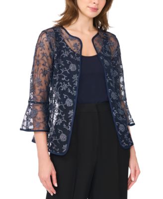 Women's Glitter Lace Floral 3/4 Sleeve Jacket and Tank Top, 2-Piece Set