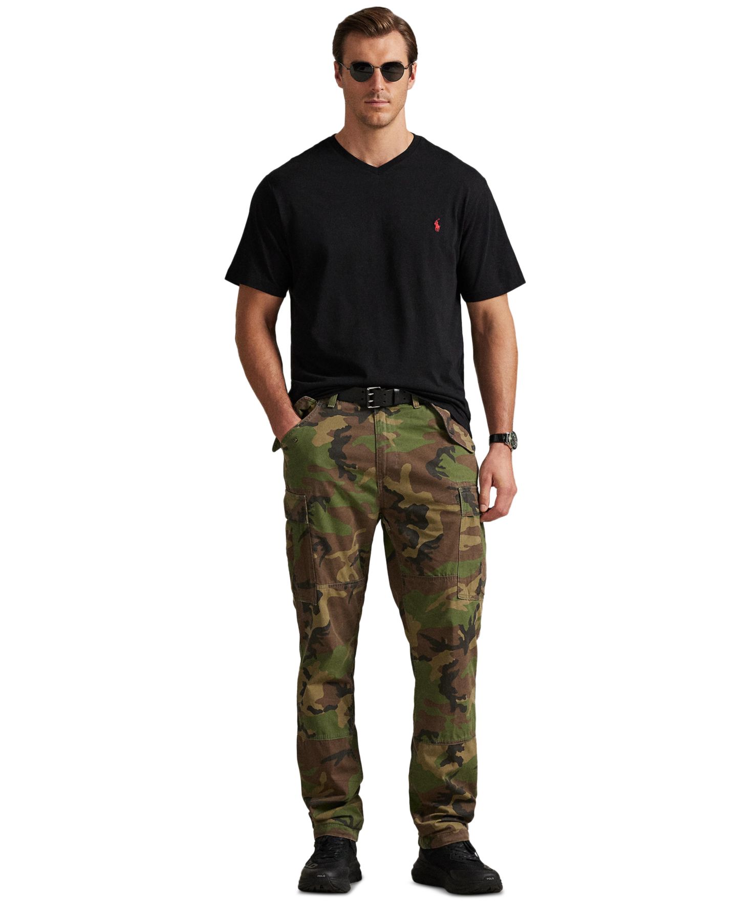 Мужская футболка Polo Ralph Lauren Big & Tall V-Neck, цвет: Чёрный — фото 2