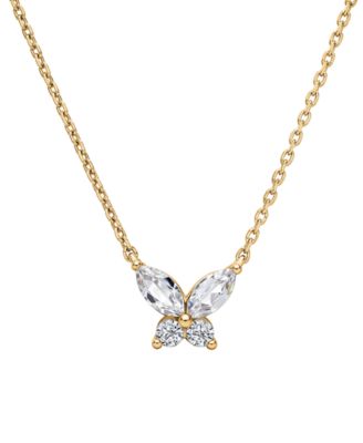 Lab-Grown White Sapphire (3/8 ct. t.w.) Butterfly Necklace in 14k Gold-Plated Sterling Silver
