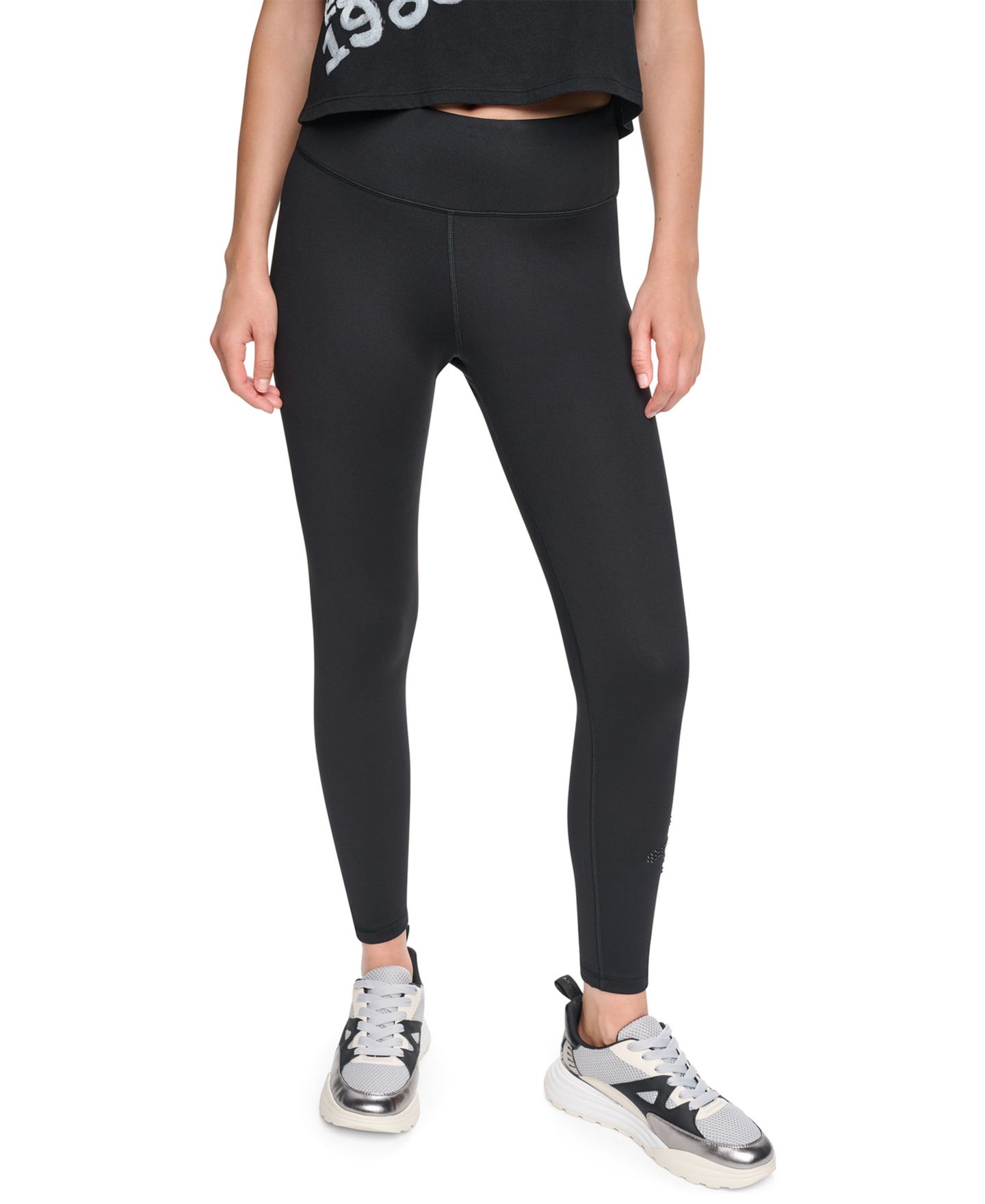 Женские леггинсы DKNY Sport Graffiti Logo High-Waist 7/8, цвет: Чёрный — фото 1