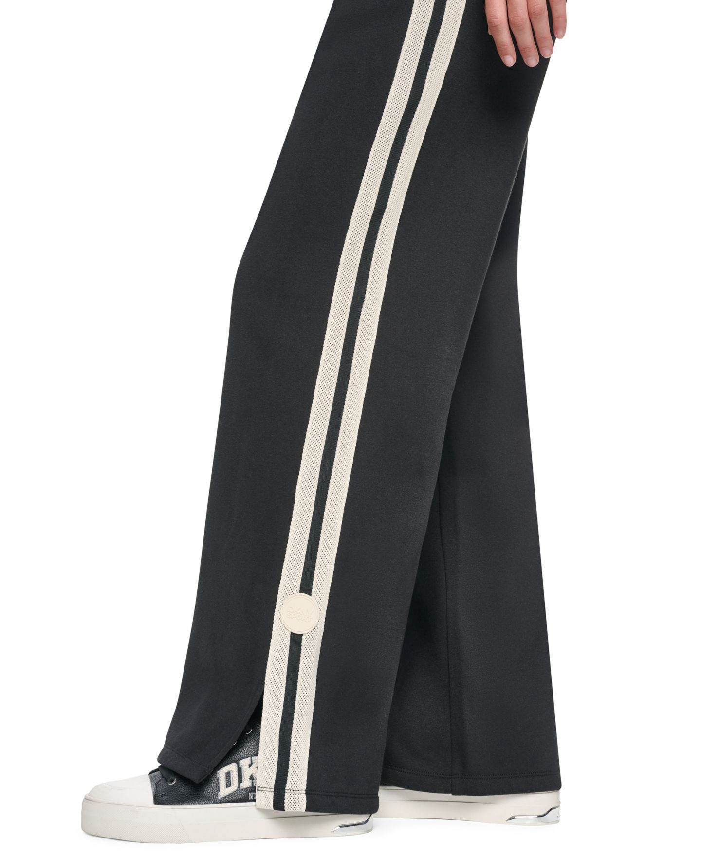 Женские брюки DKNY Sport High-Rise Textured Tape Straight-Leg Track Pants, цвет: Чёрный — фото 4