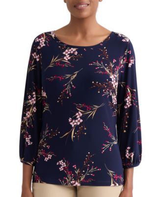 Women's Floral Shoulder-Button Box Top Blouse