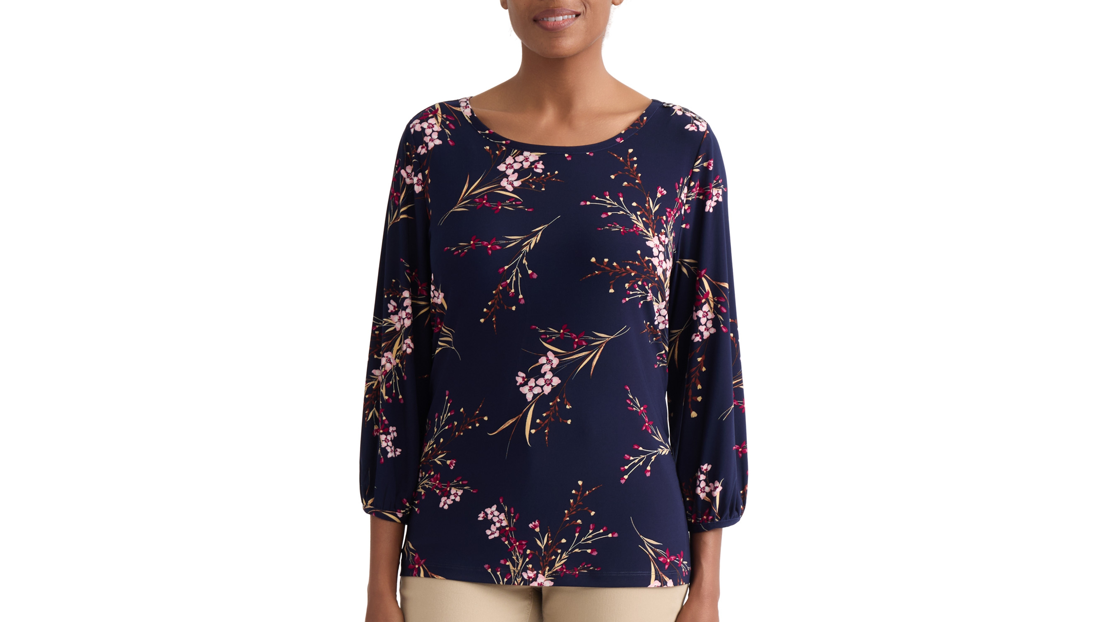 Jones New York Women's Ity Printed Round Neck Box Top