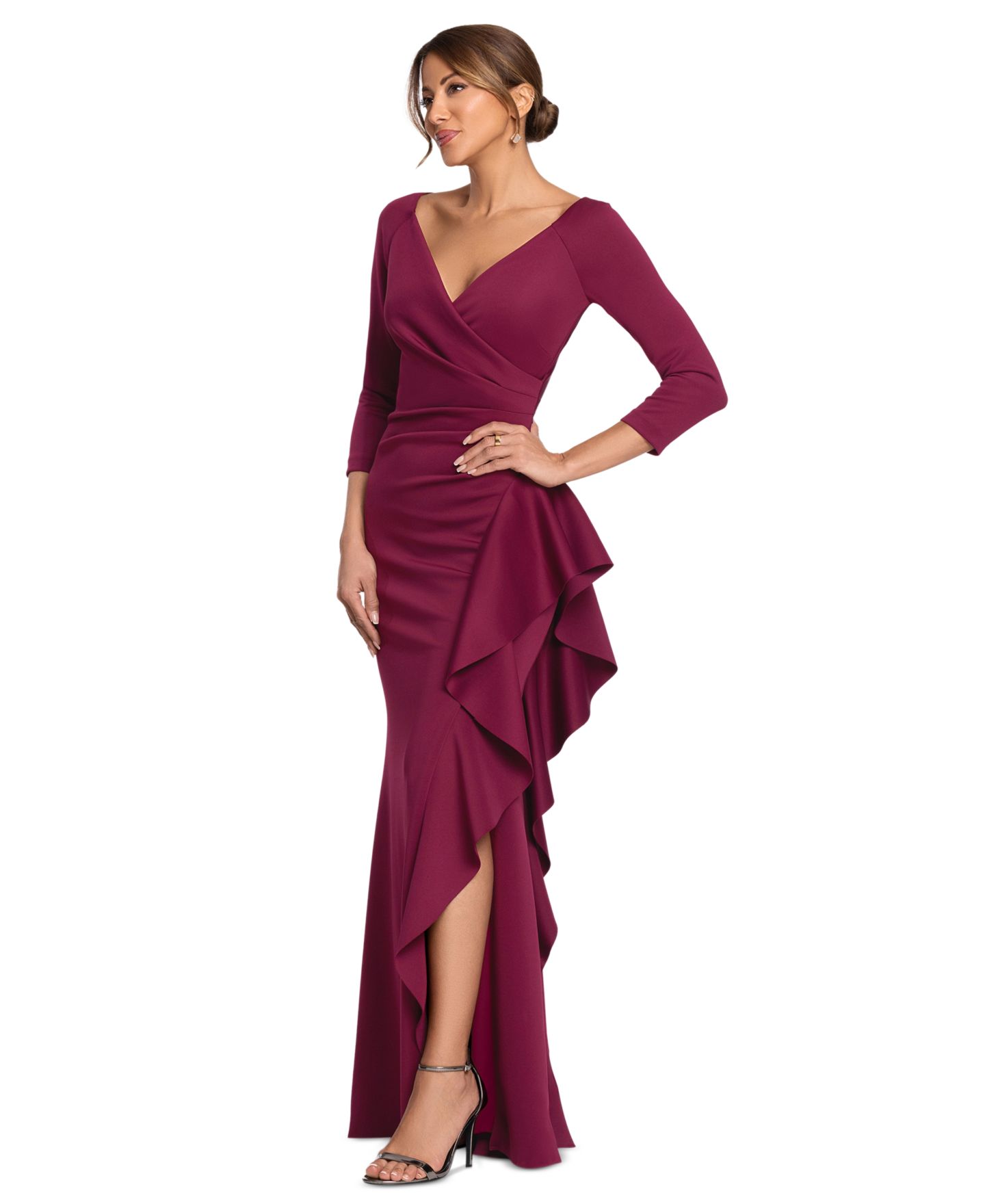 Женские платья XSCAPE Long-Sleeve Scuba Gown, цвет: Винный — фото 2